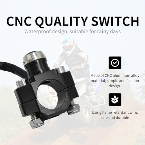 CNC Aluminum 7/8" Motorcycle Handlebar Control Horn Start Switch Button Momentary Action with Two Bullet Connectors Black