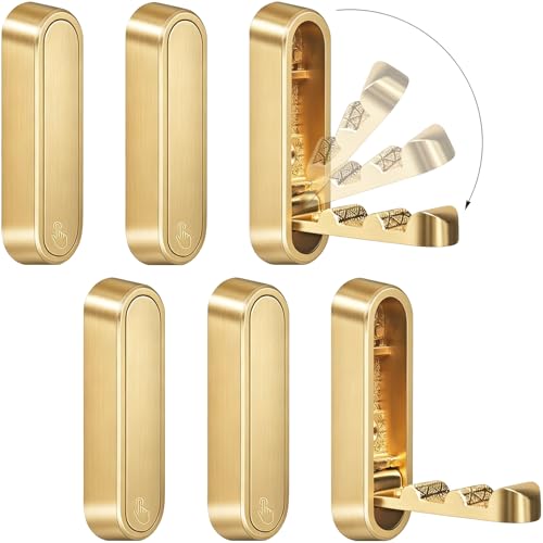 6PCS Foldable Wall Hooks, Zinc Alloy Flip Down Hooks, Retractable Wall Hooks for Bathroom, Entryway, Hanging Coats Hats Bags Keys (Gold) - color: Gold, size: 6 Hooks