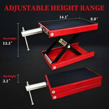 1100lb Motorcycle Lift Scissor Jack with Steel Wide Deck,Motorcycle Jack Stand Hoist for Cruisers, Dirt Bikes, ATVs, Workshop Garage Use