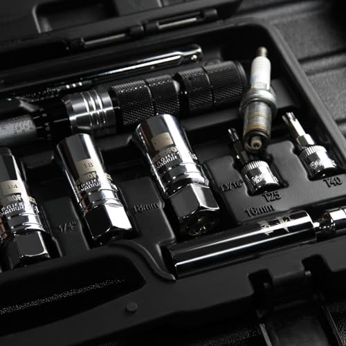 AEROFORCE 14PCS 3/8" Drive Spark Plug Socket Set – Includes 2 Magnetic Sockets (14mm, 16mm) & 5 Rubber-Grip Sockets + Torque Wrench (5-45 Lb.ft), Swivel Joint & Extension Bar – CR-V Steel - size: 14PCS