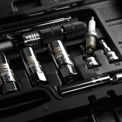 AEROFORCE 14PCS 3/8" Drive Spark Plug Socket Set – Includes 2 Magnetic Sockets (14mm, 16mm) & 5 Rubber-Grip Sockets + Torque Wrench (5-45 Lb.ft), Swivel Joint & Extension Bar – CR-V Steel - size: 14PCS