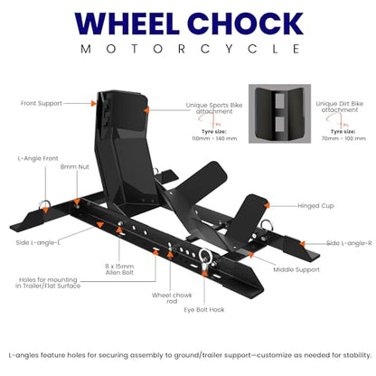 GRAND PITSTOP Universal Wheel Chock for Motorcycle Stand for Trailer Completely Adjustable Detachable Foldable Wheel Chock (Black) - color: Black