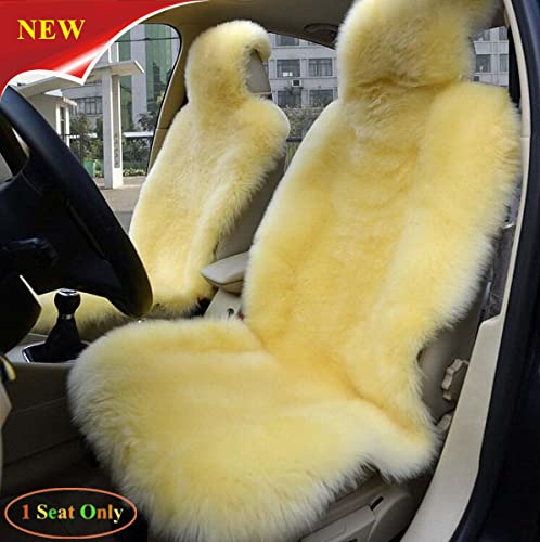 Winter Warm Authentic Australia Sheepskin Car Seat Cover Luxury Long Wool Front Seat Cover Fits Most Car, Truck, SUV, or Van (Beige) - color: Beige