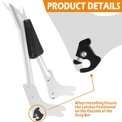 Adjustable Trident Black 27” Detachable Backrest Sissy Bar Passenger Quick Release Fits for Harley Touring Road King Electra Glide Street Glide FLHR FLHX FLHT FLTR 1997-2008 1/1/2” Tubing (Chrome) - color: 97-08 Chrome-T