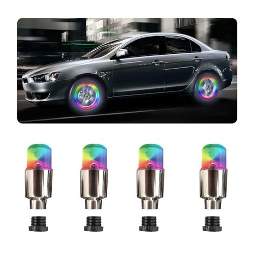 4 PCS LED Tire Valve Lights, Waterproof Light up Air Neon Bicycle Motorcycle Tyre Valve Flash Lights, Bike Truck Golf Cart Wheel Assemblies Lamp, Exterior Car Accessories (Colorful) - color: Colorful
