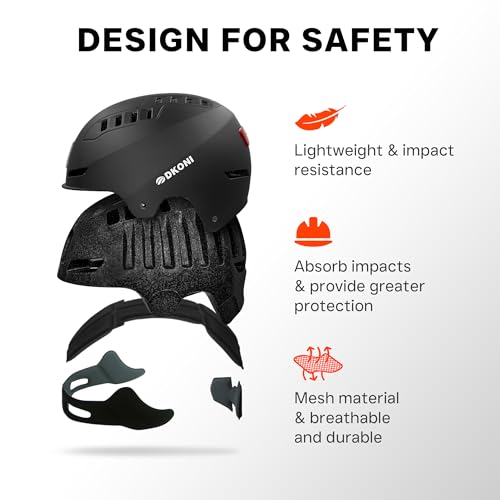 DKONI Bike Helmet with LED Lights Bicycle Helmets Commuter Cycling Helmet USB Rechargeable Front & Back LED Light Helmet for Adult Men Women - color: Black, size: Medium: 20.5-22.5inch (52-58cm)