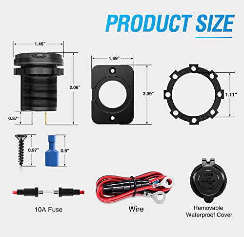 Nilight 2 Pack Quick Charge Socket LED 12V 24V Dual USB Charger 5V 4.8A Car Outlet Panel with ON Off Touch Switch Fused Wire Kit for Cars Trucks Motorcycle RVs Campers - color: 2Pcs Dual USB Charger