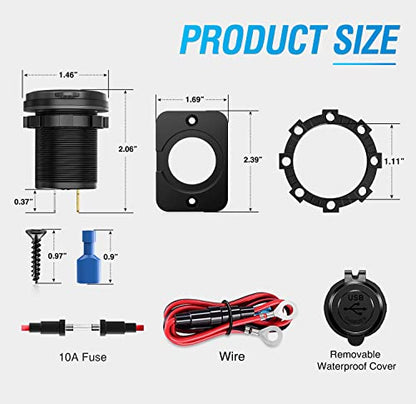 Nilight 2 Pack Quick Charge Socket LED 12V 24V Dual USB Charger 5V 4.8A Car Outlet Panel with ON Off Touch Switch Fused Wire Kit for Cars Trucks Motorcycle RVs Campers - color: 2Pcs Dual USB Charger