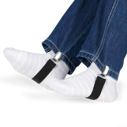 Bike Pant Leg Clamps, Adjustable Cycling Trouser Straps, Stainless Steel Clips with Elastic Band for Riding Hiking Motorcycle, Keep Pants Tucked in
