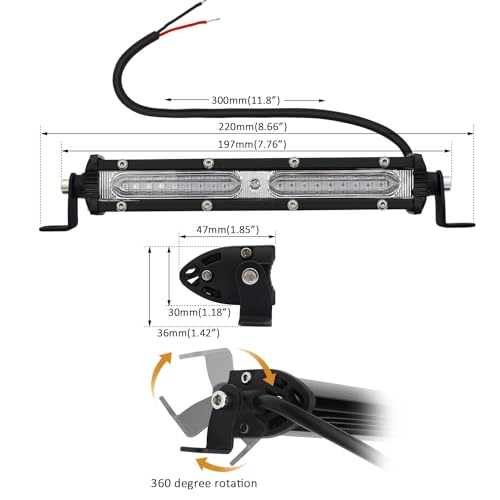 Ultra Slim Single Row Red LED Offroad Driving Fog Lights Bar Red Hunting Fishing Lights 2Pcs 7Inch Waterproof Auxiliary Work Lights Grille Lights Bar fit for Fish Pig Deer Truck Trator ATV Boat Cars - size: Red