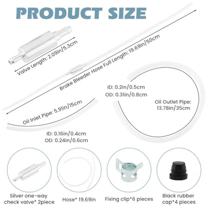 Universal Brake Fluid Bleeder Kit – Brake Bleeder Hose with One-Way Check Valve | Fits Car, Motorcycle & Clutch Hydraulic Systems | Soft Tube + 2 Metal Clips Included