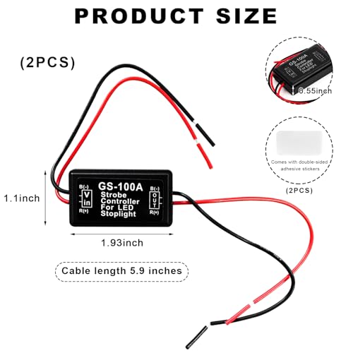 2 PCS Flash Strobe Controller, GS-100A 12-24V Car LED Flasher Module for Brake Light Tail Stop Light, Universal Flashing Strobe Blinking Controller for Car Truck Motorcycle - color: 2pcs
