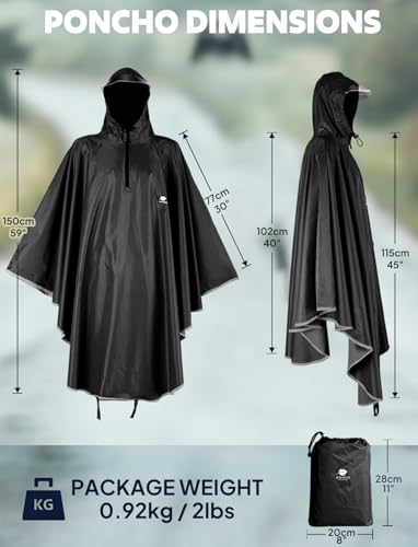 ANYOO Waterproof Rain Poncho Bike Bicycle Rain Capes Lightweight Compact Reusable for Adults - color: Black