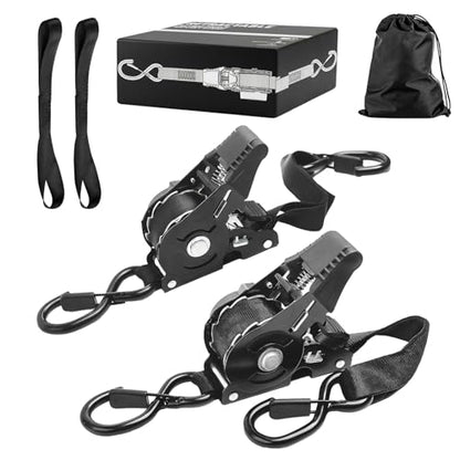 Retractable Ratchet Strap Heavy Duty 2 Pack 10 FT 1800 LB Break Strength Ratchet Tie Down with Safety Lock S Hooks and Soft Loop Tie Down,Easy Retract for Motorcycle,Truck Securing Cargo,Car. - color: 2-pack
