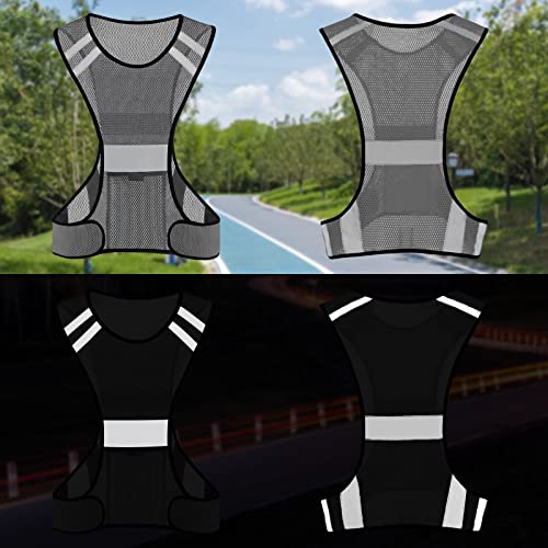 TCCFCCT Reflective Running Vest, High Visibility Running Gear with Large Pocket - color: 2 Pack Mesh Grey
