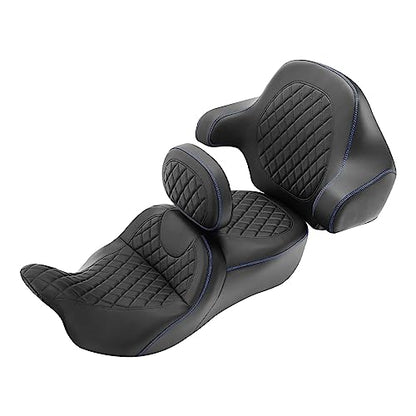 Motorcycle Hammock Seat Cushion Driver Sissy Bar Rider Backrest fit for Harley Touring Road King FLHR Street Glide FLHX Road Glide Road King 2014-2023 Diamond 2-Up One-Piece Sissy Bar Pad - color: A Style Red + 2 Backrest