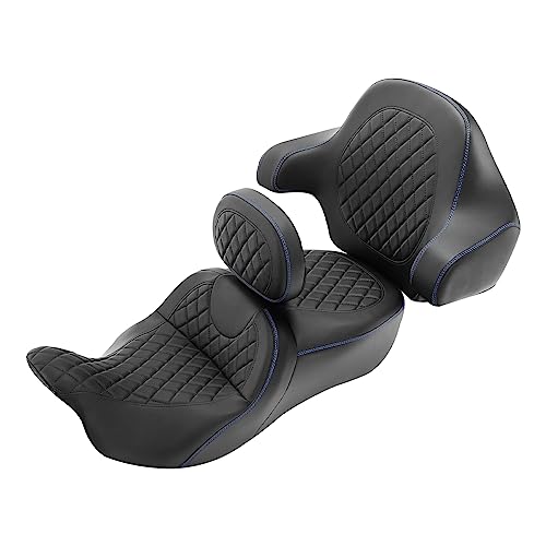 Motorcycle Hammock Seat Cushion Driver Sissy Bar Rider Backrest fit for Harley Touring Road King FLHR Street Glide FLHX Road Glide Road King 2014-2023 Diamond 2-Up One-Piece Sissy Bar Pad - color: A Style Red + 2 Backrest