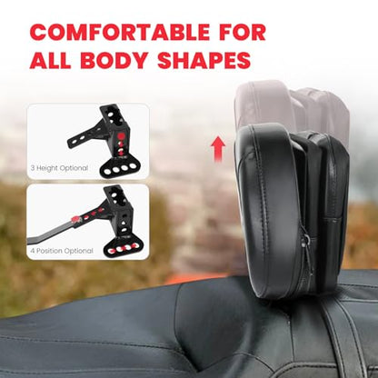 Adjustable Driver Backrest for Harley Touring Street Glide Road Glide Road King Electra Ultra Limited 1997-2026 Detachable with Storage Bag & Headphone Jack Black - size: Driver Backrest W/ Pouch 1