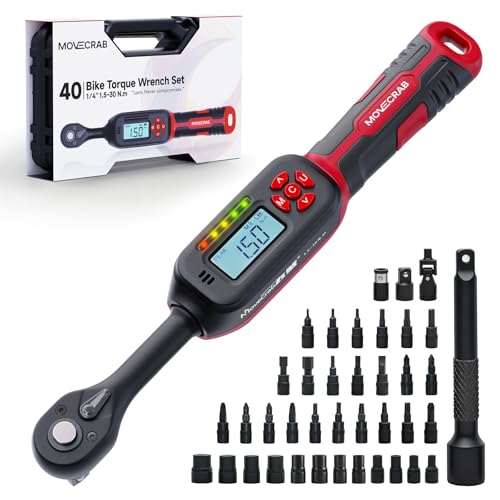 40-Piece 1/4-Inch Drive Electronic Torque Wrench Set, 1-22 Ft.lb (1.5-30 N.m), with Buzzer & LED Indicator, Bits & Sockets for Bicycle, Motorcycle, Lug Nut Maintenance - size: 1/4" 40pcs-Bike 1.5-30N.m/1-22Ft.lb