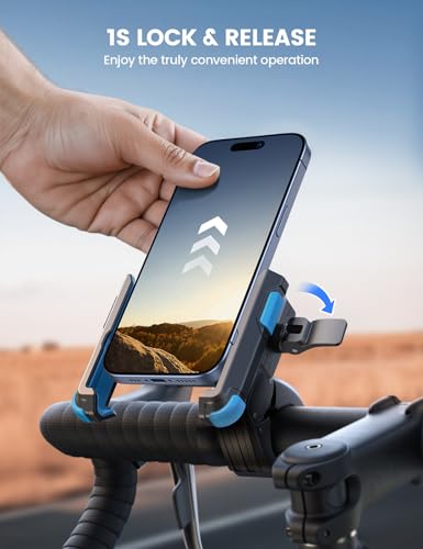 Lamicall Motorcycle Bike Phone Mount - [1s Quick Release] Bike Cell Phone Holder Clip, Bicycle Scooter Handlebar Clamp, Gifts for iPhone 17 16 15 14 Pro Max, Galaxy S25 S24 Ultra, 4.7-7" Phones, Blue - color: Blue