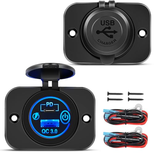 Nilight 2 Pack PD Type C and QC 3.0 USB Fast Outlet Panel with LED ON Off Touch Switch Fused Wire Kit for 12V 24V Cars Trucks RVs Motorcycles Buses Boats - color: 2PCS PD+QC3.0
