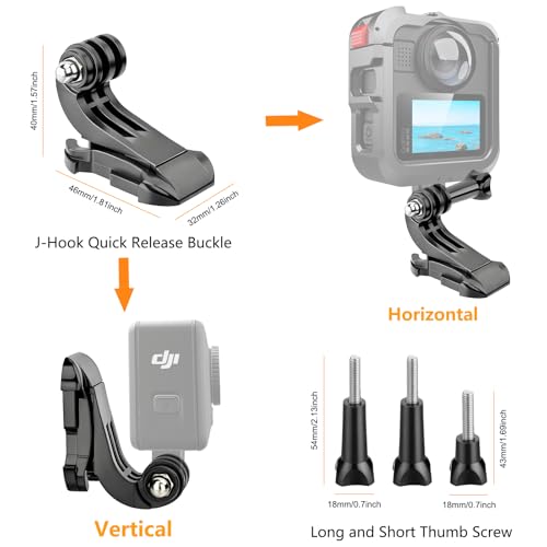 Helmet Mount for GoPro Go Pro, Curved Flat Adhesive Sticky Mounts, J-Hook L-Shaped, Basic Quick Release Buckle, Thumb Screw, Tripod 1/4" Screw Mount Adapter, Action Camera Accessories Kit 24PCS