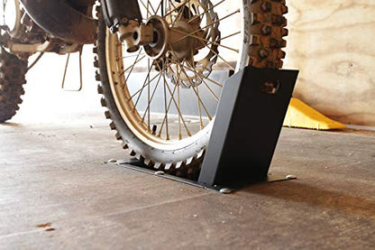 Camco Recessed Motorcycle Wheel Chock - Accommodates Most tire Sizes - Constructed of Powder-Coated Steel (66101)