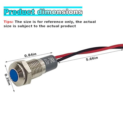 smilfuy 8mm/0.31" Signal Indicator Light, AC/DC 12V-24V Waterproof Panel Mount Warning Lamps with Wire, LED Signal Pilot Lamp for Car Truck Boat (Blue) - color: Blue