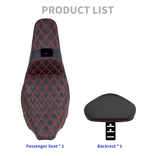 One-Piece Driver Passenger Seat Motorcycle 2-up Seat With Driver Backrest Cushion Pad Fit for Harley Touring Electra Glide Road King Road Glide Street Glide 2009-2023 (Red Stitching) - color: Red Stitching w/Driver Backrest