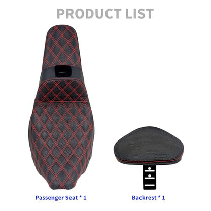 One-Piece Driver Passenger Seat Motorcycle 2-up Seat With Driver Backrest Cushion Pad Fit for Harley Touring Electra Glide Road King Road Glide Street Glide 2009-2023 (Red Stitching) - color: Red Stitching w/Driver Backrest