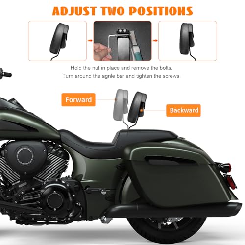 Adjustable Front Driver Rider Backrest Pad Plug-In Back Rest With Pocket Mounting Kit Compatible With Indian Chief Chieftain Roadmaster Springfield 2014-2025(Not for Indian Chieftain PowerPlus) - color: Black-Striated