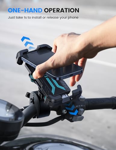 Lamicall Motorcycle Phone Mount Holder - [Dual Vibration Dampener] [Upgrade Handlebar Clip] Motorcycle Cell Phone Holder, Bike Phone Mount, Fit iPhone 16/15/14/13 Pro Max, 4.7-6.7" Phones, Blue - color: Blue