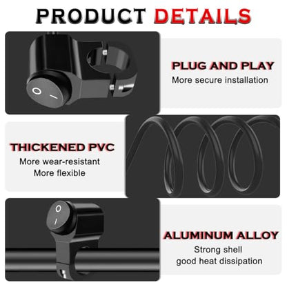 2PCS 7/8" Motorcycle Handlebar Switch 12V Aluminum Alloy Handlebar Switches Black Push Button ON Off with Crimp Connectors Hex Key Allen Wrench for ATV UTV Bike Scooters Headlight (22mm) - color: Black Push Button