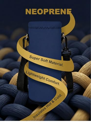 RICHEN Neoprene Water Bottle Carrier Bag with Adjustable Shoulder Strap,Insulated Water Bottle Cover for Stainless Steel/Glass/Plastic Bottles - color: Navy Blue, size: 750ml