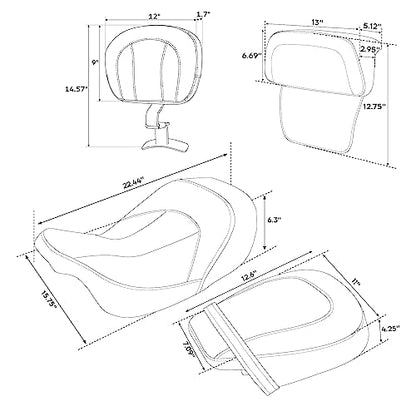 SLMOTO Motorcycle Low-Profile Passenger Rieder Seat, Driver Sissy Bar Backrest Pad Passenger Backrest For Harley Touring CVO Road King Street Glide Road Glide Electra Glide 2014-2023 Black Red - color: Style A Red Seat+2BackrestA