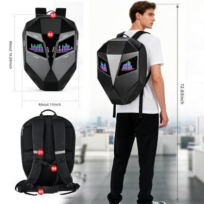 Gelrova Speaker Cycling Backpack - LED Bicycle Backpack With Speakers, Expandable Helmet Storage for Scooter Bike, 15-16" Laptop Compartment, Knight Pro 19inch, Battery not included