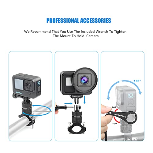Forevercam Bike Handlebar Mount for Gopro Hero 13 12 11 10 9 8 DJI Osmo Insta360 AKASO and Other Action Camera Aluminum Motorcycle Handlebar Mount 360°Rotation