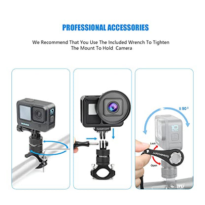 Forevercam Bike Handlebar Mount for Gopro Hero 13 12 11 10 9 8 DJI Osmo Insta360 AKASO and Other Action Camera Aluminum Motorcycle Handlebar Mount 360°Rotation