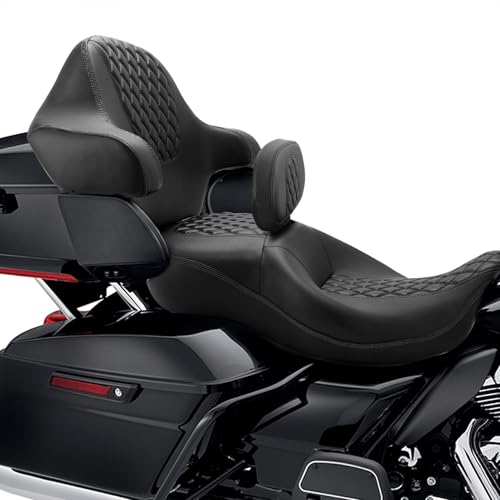 SLMOTO Hammock Passenger Seat Driver Brackrest Wrap Around King Trunk Backrest Pad fit for Harley Touring Road King Street Glide Road Glide Electra Glide 2014-2023 2 Up Seat - color: B Style G Black + Passenger Backrest
