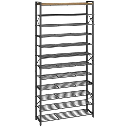 YATINEY 12-Tier Shoe Rack, 39.4" L Shoe Shelf for 54-60 Pairs of Shoes, Tall Shoe Storage Organizer with Metal Frame, Large Capacity Shoes Rack for Entryway, Closet, Rustic Brown and Black SS40BR - size: 39.4" x 11" x 83"
