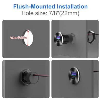 Mini 12V USB Outlet Aluminum Car Charger with PD30W and QC 18W Ports, 22mm Diameter Flush-Mounted Pre-Wired Cigarette Lighter Replacement Charger Socket for Car Boat RV Truck Motorcycle, etc.