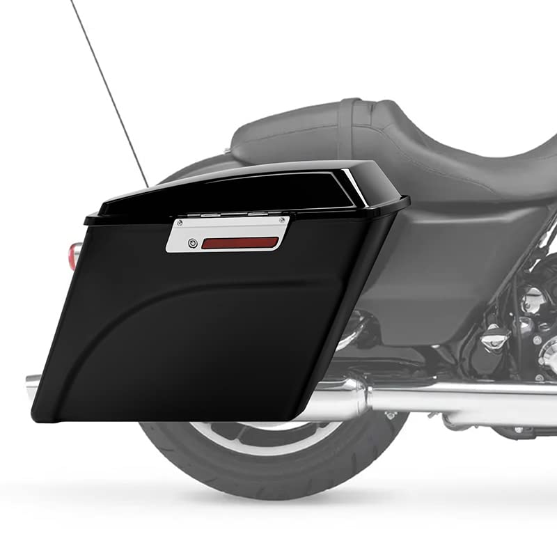 XMT-MOTO 5" Vivid Black Stretched Extended Hard Saddlebags Fit for 1993-2013 Harley Touring Models FLT FLHT FLHTCU FLHRC Road King Road Glide Street Glide Electra Glide Ultra-Classic - color: Gloss Black/Chrome Latches, size: Stretched