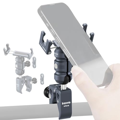 Anti-Theft Motorcycle Phone Mount, Handlebar Clamp Base Fits 0.5"-2" Diameter Bars, 25mm Ball Head & Double Socket Arm, Universal for iPhone/Samsung/Android Phones Width 2.56"-3.74" (KPS-01) - color: KPS-01