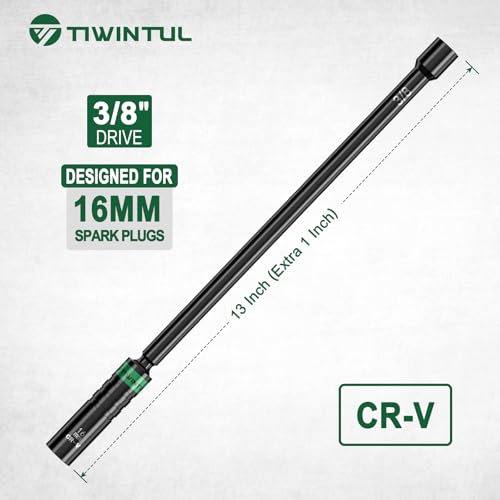 16mm Swivel Magnetic Spark Plug Socket, 360 Degree Swivel Thin Wall Spark Plug Socket with 12 Point Design,Enhanced Magnetic Core, 3/8" Drive x 13" Total Length Spark Plug Removal Tool - size: 16mm x 13 inch