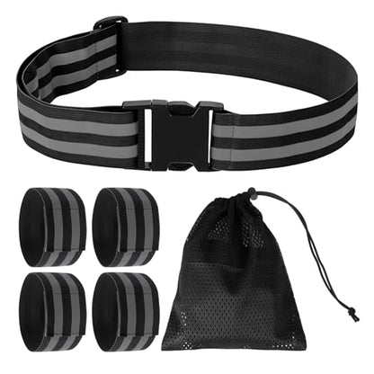 PATIKIL High Visibility Reflective Bands for Wrist Arm Ankle Leg, Adjustable Reflective PT Belt with Armbands & Storage Bag for Women Men Night Running Walking Cycling - color: Black