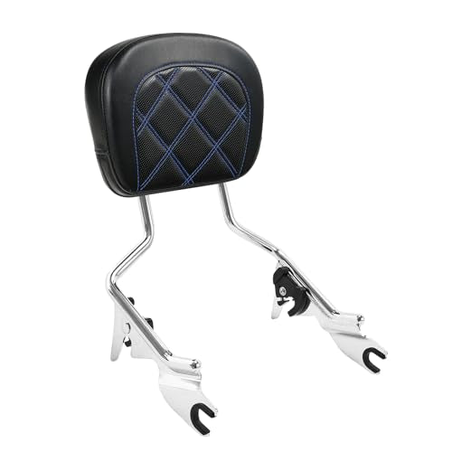 TCT-MOTORPARTS Detachable Upright Sissy Bar w/Blue Stitching Backrest Pad Fit For Harley Street Glide 2009-2023 2021 - color: Chrome Upright Sissy Bar, size: Blue Stitching Backrest