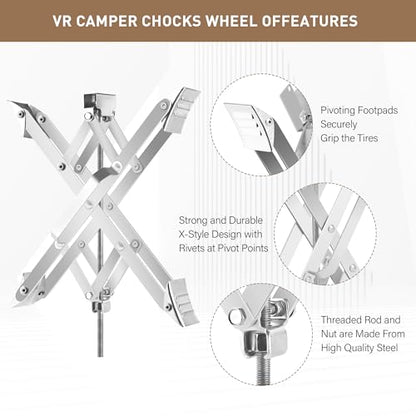 RV Wheel Chock XL Fit 3.5” to 17” Camper Wheel Chock Stabilizer Scissor with Accessories Pair for Travel Trailer, Heavy Duty Tire Wheel Chock Scissor Large Locking X Chock, Single Pack - size: XL 17inch 1pc