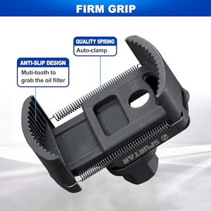 Spurtar Adjustable Oil Filter Wrench 2-3/8 to 3-1/8 inch 60-80mm Universal Oil Filter Removal Tool 1/2'' Drive Cap Style Oil Filter Tool Fits Small Medium-sized Spin-on Oil Filters UTV JetSkis