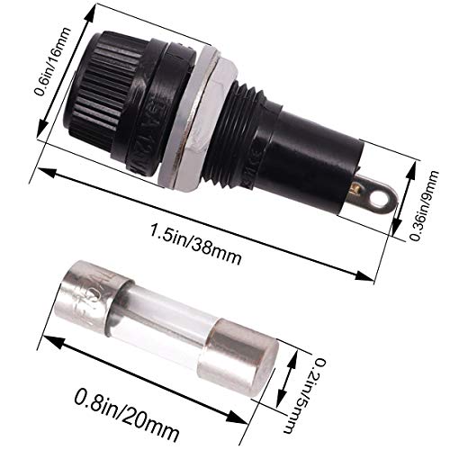 Tnisesm 8 Pcs Panel Mounted 5x20mm Screw Cap Fuse Holder Socket AC 250V 10A/AC 125V 15A Black with 8 Pcs Glass Tube Fuse(10A+15A) - color: 8PCS