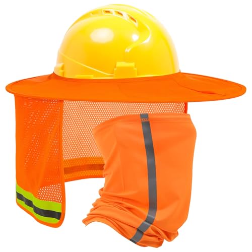 TCCFCCT Full Brim Mesh Neck Sun Shield, High Visibility Sun Visor Neck Protection and Bandana Headband Face Scarf, Hard Hat Accessories, 2 Packs, Orange - color: Sun Shade 1+bandana 1 Orange